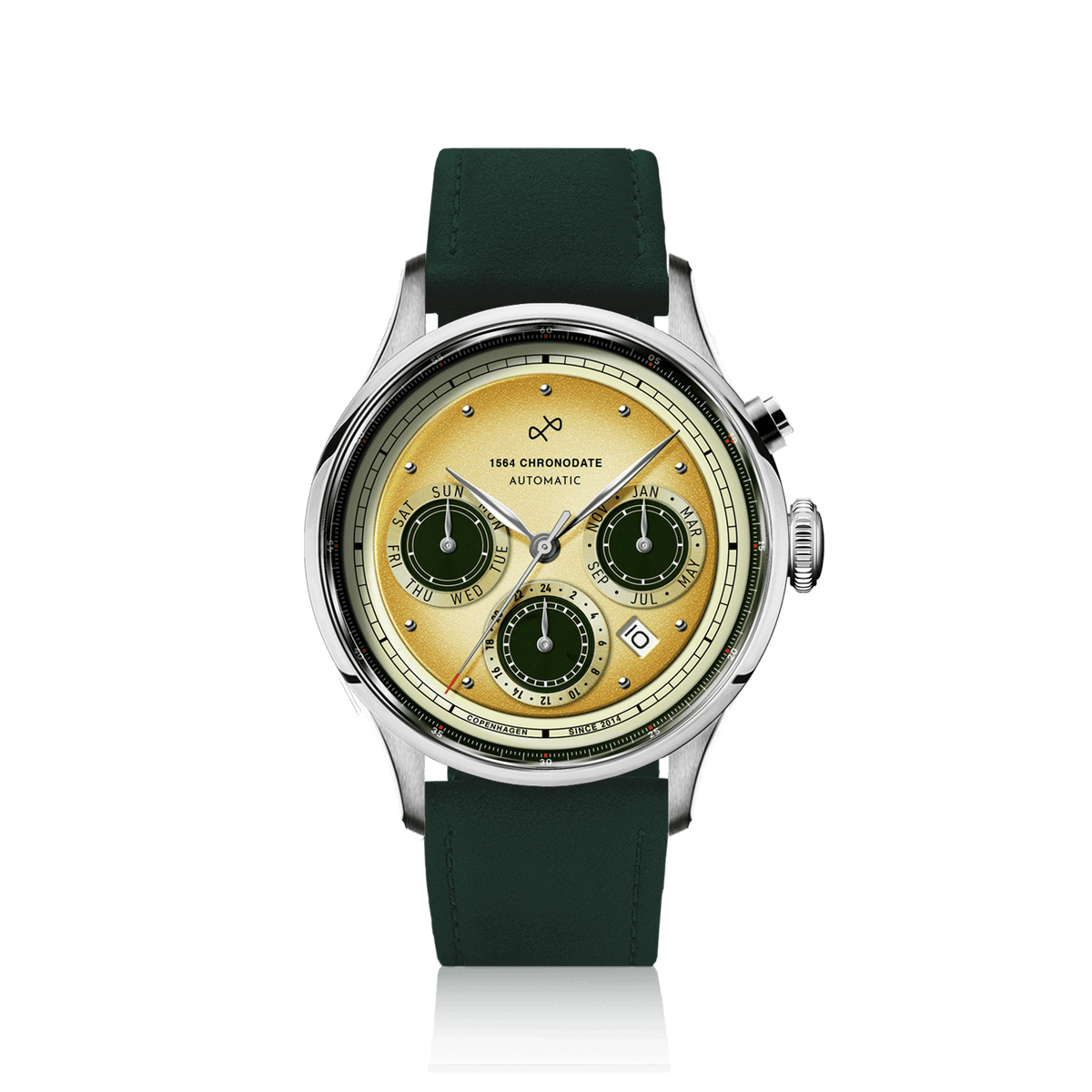 About Vintage 1564 Chronodate Automatic, Steel/Limoncello Limited