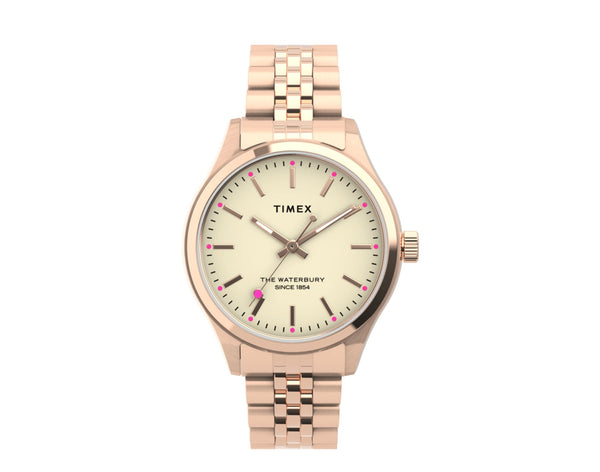 Timex Waterbury Neon Glow 34mm Stainless Steel Rose Gold Watch TW2U23300