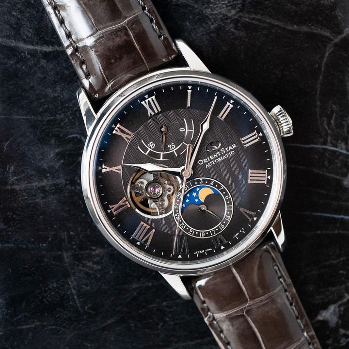 Orient Star Mechanical Moon Phase 鏤空月相錶 RE-AY0107N00B - Hourglass Watch Store