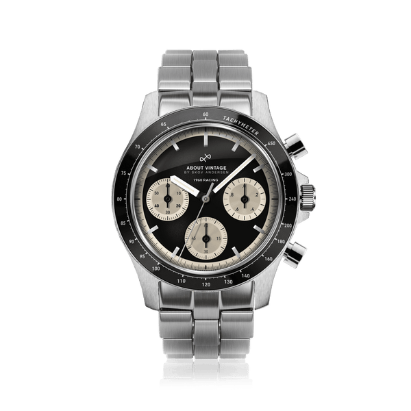 About Vintage 1960 Racing Chronograph, Steel / Black & Off White