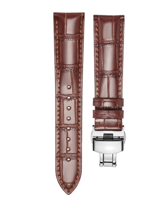 Alligator Grain Calfskin Replacement Strap - Stainless steel butterfly buckle 鱷魚紋牛皮錶帶 / 蝴蝶扣 - HOURGLASS WATCH STORE