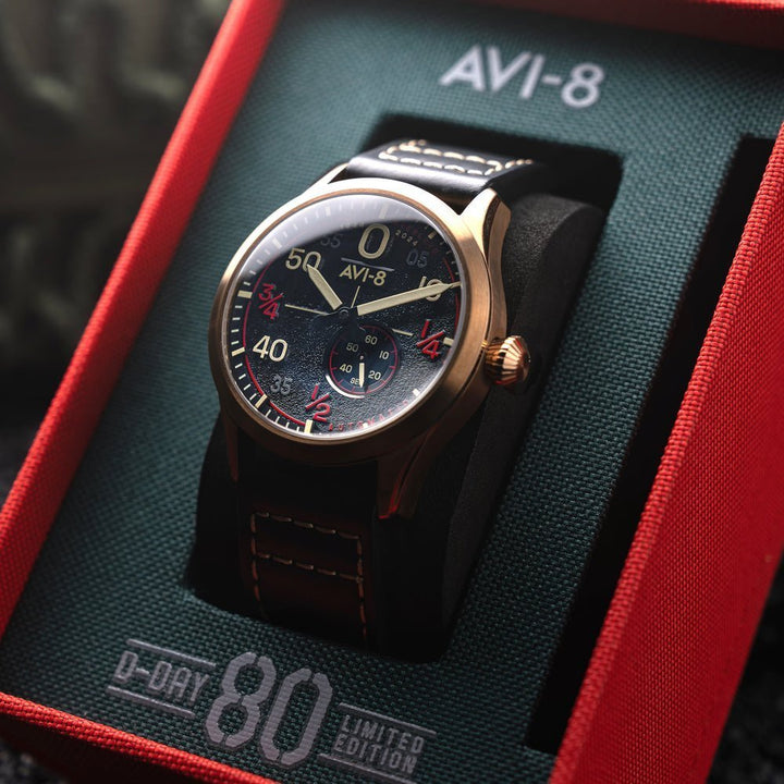 AVI - 8 FLYBOY Airborne Automatic D - Day 80 Limited Edition AV - 4114 - 01 - HOURGLASS WATCH STORE