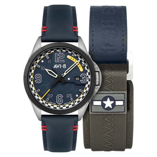 AVI - 8 P51 Mustang Twilight Tear Automatic Limited Edition Twilight Black AV - 4111 - 02 - HOURGLASS WATCH STORE