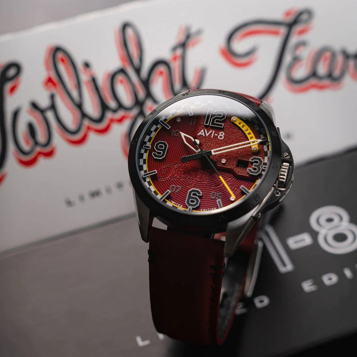 AVI - 8 P51 Mustang Twilight Tear Automatic Limited Edition Twilight Black AV - 4111 - 03 - HOURGLASS WATCH STORE