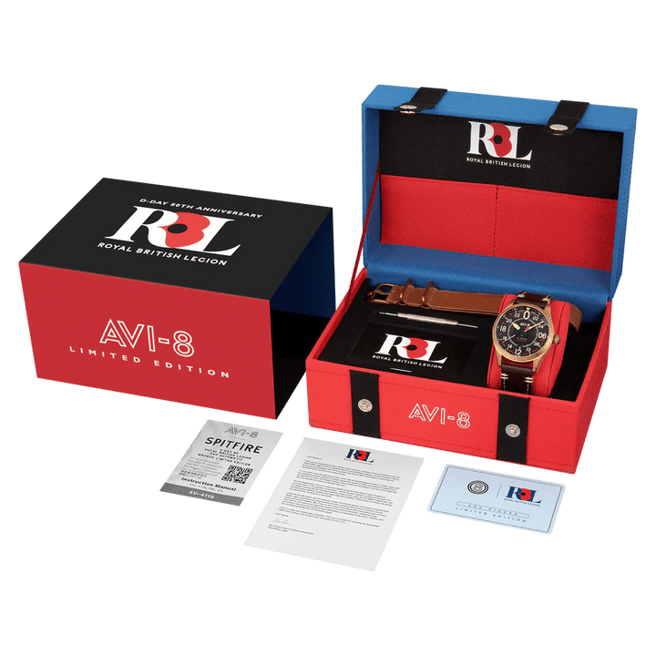 AVI - 8 SPITFIRE D - Day 80 Royal British Legion 24 Hour Automatic Bronze Limited Edition AV - 4116 - RBL - 01 - HOURGLASS WATCH STORE