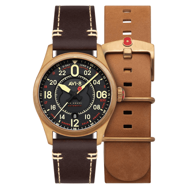 AVI - 8 SPITFIRE D - Day 80 Royal British Legion 24 Hour Automatic Bronze Limited Edition AV - 4116 - RBL - 01 - HOURGLASS WATCH STORE