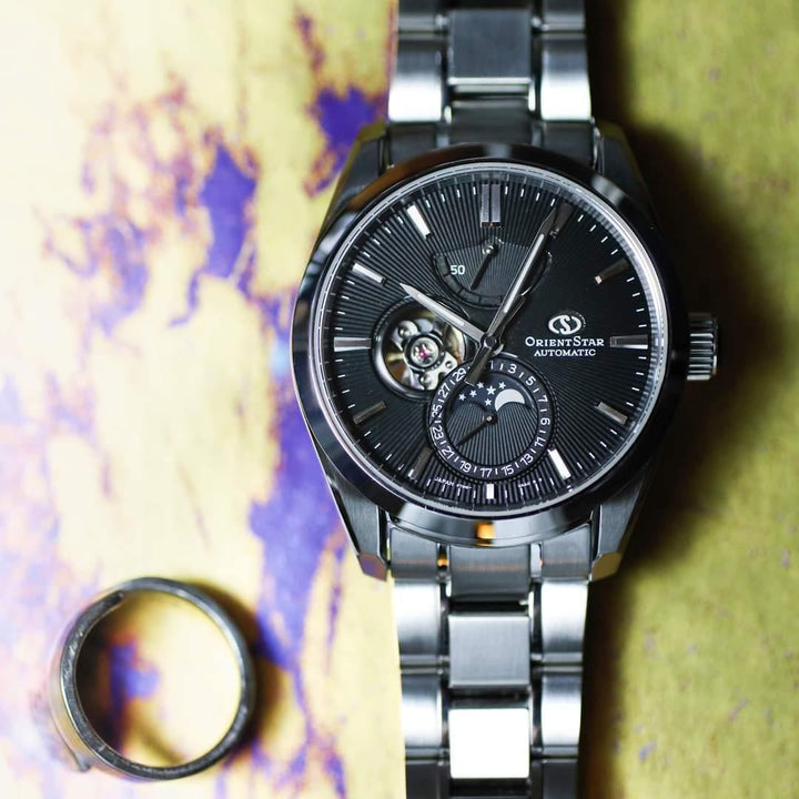 Orient Star Mechanical Moon Phase 鏤空月相錶 RE-AY0001B00B - Hourglass Watch Store